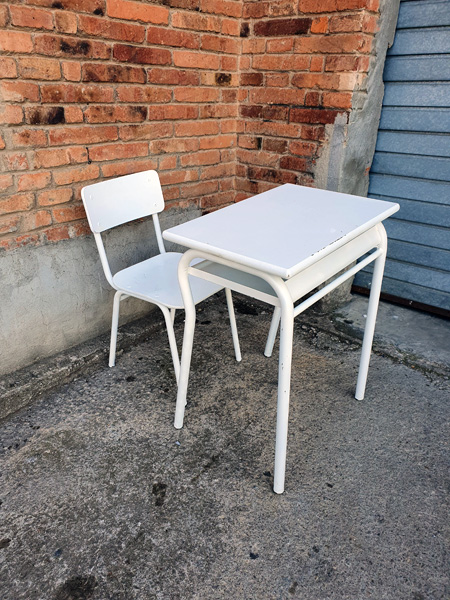 conjunto mesa pupitre + silla blanco pintado 3u